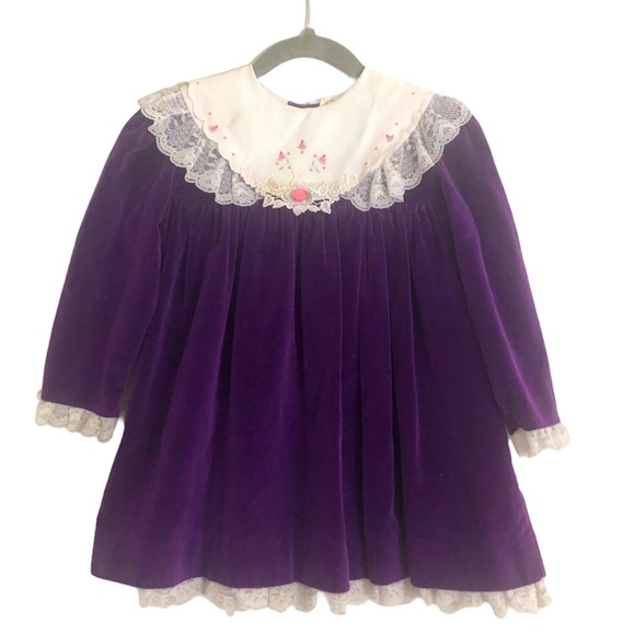 Vintage Other - Vintage Girls Velvet & Lace Collar Dress 4